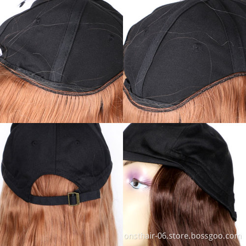 Long Straight/Wavy Knitted Hat Wig Black Brown Wig And Hat Natural Connection Synthetic Hair Female Full Headdress